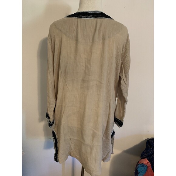 Soft Surroundings Tunic Womens L Tan Swimsuit Cover Gauzy Beaded Lagenlook - Picture 2 of 9